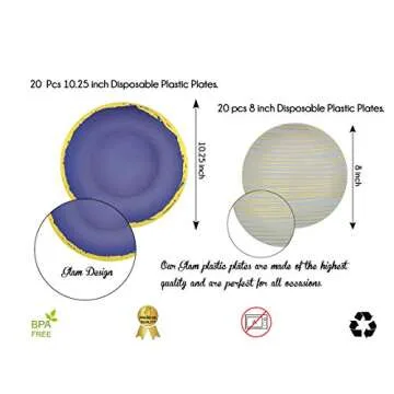 Trendables™ 40 - Pack Combo Premium Disposable Plastic Plates, Food Grade Elegant Plastic Dinner Plates - Glam Design Includes: 20 x 10.25" Dinner Plates & 20 x 8" Salad/Desset Plates
