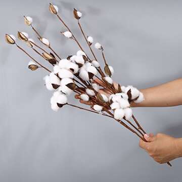 VGIA 20 Inch Cotton Stems for Rustic Decor and Weddings