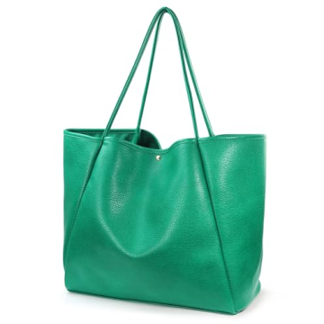 HOXIS Oversize PU Leather Tote Women Weekender Bag Shopper Handbag Travel Purse (Ultramarine Green)