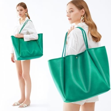 HOXIS Oversize PU Leather Tote Bag for Women