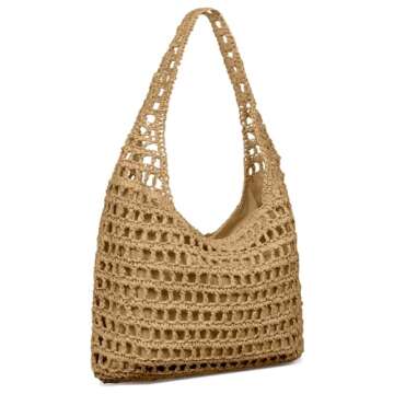 OlyPegic Straw Beach Bag for Women, Woven Straw Tote Bag Large Summer Straw Beach Bag Handmade Folda...