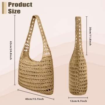 OlyPegic Straw Beach Bag for Women, Woven Straw Tote Bag Large Summer Straw Beach Bag Handmade Foldable Shoulder Handbag Beach Tote for Travel Vacation Picnic (Brown)