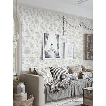 Micpolo 17.7"X118"Peel and Stick Wallpaper Beige and White Contact Paper Modern Stripe Self-Adhesive Wallpaper Geometric Removable Vinyl Decor