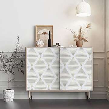 Micpolo 17.7"X118"Peel and Stick Wallpaper Beige and White Contact Paper Modern Stripe Self-Adhesive Wallpaper Geometric Removable Vinyl Decor