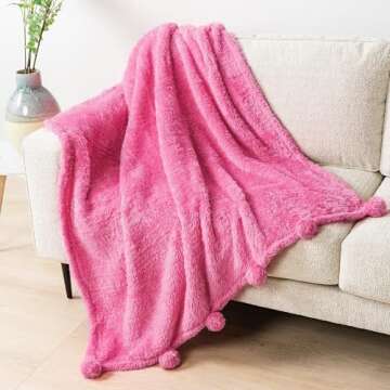 PAVILIA Pink Sherpa Throw Blanket for Couch, Warm Plush Pom Pom Blanket Throw Twin, Fuzzy Sofa Blank...