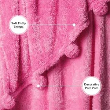 PAVILIA Pink Sherpa Throw Blanket for Couch, Warm Plush Pom Pom Blanket Throw Twin, Fuzzy Sofa Blanket Throw for Bed, Lightweight Soft Cozy Fluffy Blanket with Pom Poms, Hot Pink, 60x80