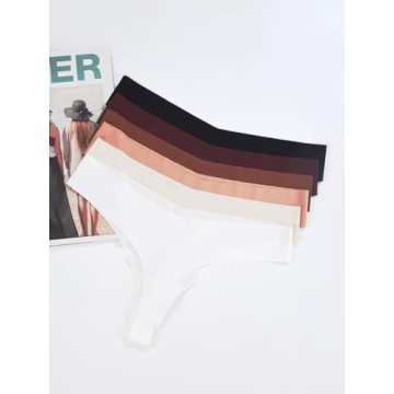 Hellopopgo Seamless Thongs For Women V-waisted No Show Thong Seamless Panties Breathable Comfortable Underwear Womens 6-Pack,S