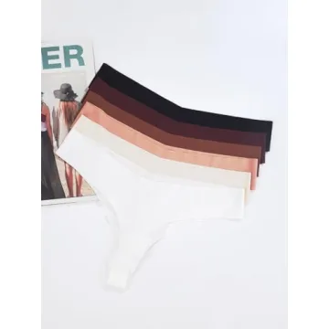 Hellopopgo Seamless Thongs For Women V-waisted No Show Thong Seamless Panties Breathable Comfortable Underwear Womens 6-Pack,S