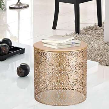 Joveco End Tables Set of 2- Golden Side Tables Elegant Coffee Table Nightstands Stools- Accent Nesti...