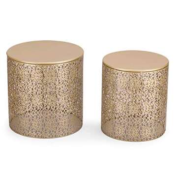 Joveco End Tables Set of 2- Golden Side Tables Elegant Coffee Table Nightstands Stools- Accent Nesting Side Tables for Living Room Bedroom and Entryway