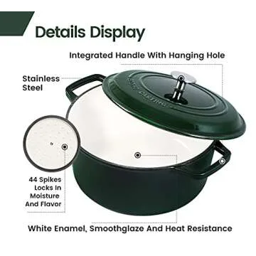 Enameled Cast Iron Dutch Oven, 7.5 Quart White Green