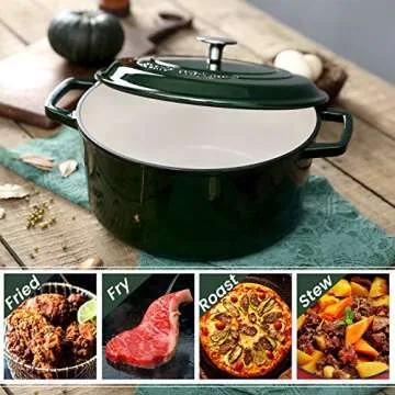 Enameled Cast Iron Dutch Oven, 7.5 Quart White Green