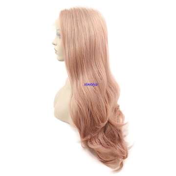 xiweiya Mixed Pastel Pink Lace Front Wigs Long Wavy Peach Pink Mermaid Synthetic Lace Front Wig Gold...