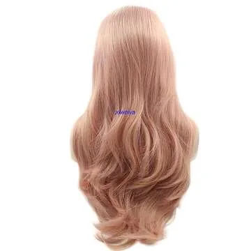 xiweiya Mixed Pastel Pink Lace Front Wigs Long Wavy Peach Pink Mermaid Synthetic Lace Front Wig Golden Pink 13 * 3 Lace Wigs Heat Resistant Fiber Wig 150% Density Hair For Women 24inch