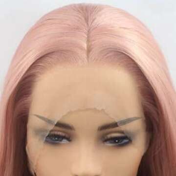 xiweiya Mixed Pastel Pink Lace Front Wigs Long Wavy Peach Pink Mermaid Synthetic Lace Front Wig Golden Pink 13 * 3 Lace Wigs Heat Resistant Fiber Wig 150% Density Hair For Women 24inch