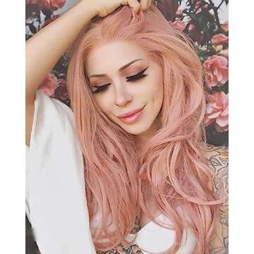 xiweiya Mixed Pastel Pink Lace Front Wigs Long Wavy Peach Pink Mermaid Synthetic Lace Front Wig Golden Pink 13 * 3 Lace Wigs Heat Resistant Fiber Wig 150% Density Hair For Women 24inch