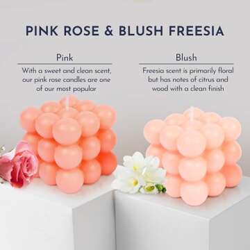Loftern Pink(Rose) and Blush(Vanilla) Scented Bubble Candle Set of 2 - Handmade, Natural Soy Wax Based, Uniquely Aesthetic Shaped Candles - Decorative Candles for Home Decor, Velas Aromaticas