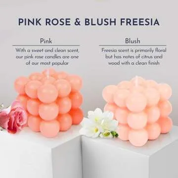 Loftern Pink(Rose) and Blush(Vanilla) Scented Bubble Candle Set of 2 - Handmade, Natural Soy Wax Based, Uniquely Aesthetic Shaped Candles - Decorative Candles for Home Decor, Velas Aromaticas