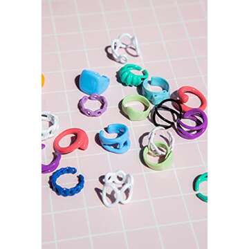Y2K Jewelry Aesthetic Rings - Colorful Chunky Rings Trendy Rings for Women - Stackable Indie Rings - Y2K Fashion Cute Rings Aesthetic - Modern Art Inspired Rings, Enamel, Rhinestone,