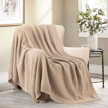 Elegant Long Create Taupe Knit Throw Blanket 50X60