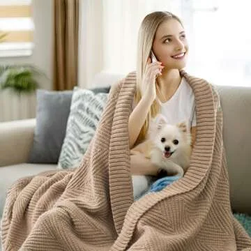 Elegant Long Create Taupe Knit Throw Blanket 50X60