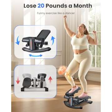 Srify Twist Steppers for Exercise at Home,Stair Steppers with Resistance Bands,Mini Stepper Exercise Machine 330LBS Capacity,Steppers for Full Body Workout,Grey