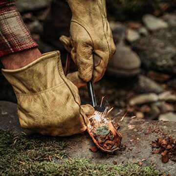 überleben Hexå Original Ferro Rod Fire Starter for Survival – Up to 20,000 Strikes, 6" Long, 1/2" Thick Hexagon Fire Steel with Striker and Lanyard – Waterproof Flint and Steel for Camping