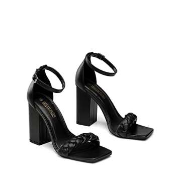 DREAM PAIRS Women's Heels for Women Braided Open Toe Ankle Strap High Block Chunky Heel Sandals Party Wedding Dress Pumps Shoes,Size 7.5,Black,SDHS2321W