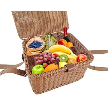 Kovot Poly-Wicker Picnic Basket | Measures 14" x 12" x 7.5" | for Picnics, Parties and BBQs | Hand W...