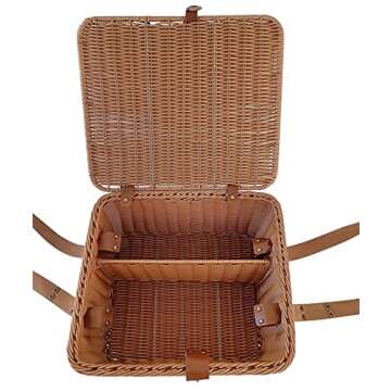 Kovot Poly-Wicker Picnic Basket | Measures 14" x 12" x 7.5" | for Picnics, Parties and BBQs | Hand Woven Polypropylene Fibers That Will Last with Leather Straps