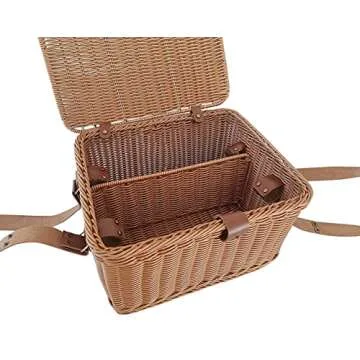 Kovot Poly-Wicker Picnic Basket | Measures 14" x 12" x 7.5" | for Picnics, Parties and BBQs | Hand Woven Polypropylene Fibers That Will Last with Leather Straps