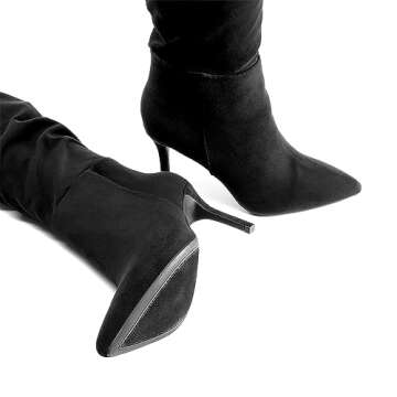 DREAM PAIRS Women's High Heels Over The Knee Boots Thigh High Pointed Toe Stiletto Long Fall Sexy Boots,Size 8.5,Black-Suede,SDOB2301W