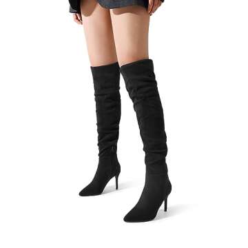 DREAM PAIRS Women's High Heels Over The Knee Boots Thigh High Pointed Toe Stiletto Long Fall Sexy Boots,Size 8.5,Black-Suede,SDOB2301W