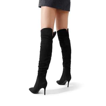 DREAM PAIRS Women's High Heels Over The Knee Boots Thigh High Pointed Toe Stiletto Long Fall Sexy Boots,Size 8.5,Black-Suede,SDOB2301W