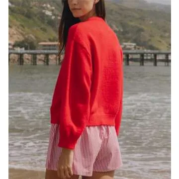 Y2k Knitted Cropped Cardigan Sweaters Women Long Sleeve Button Down Open Front Casual Cardigan Knitwear Top (Red #003, L)