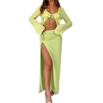 Women Y2K 2 Piece Long Skirt Set for Trendy Outings