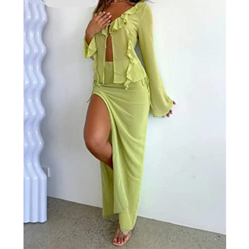 Women Y2K 2 Piece Long Skirt Set for Trendy Outings