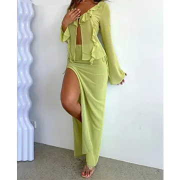 Women Y2K 2 Piece Long Skirt Set for Trendy Outings