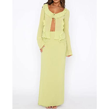 Women Y2K 2 Piece Long Skirt Set for Trendy Outings