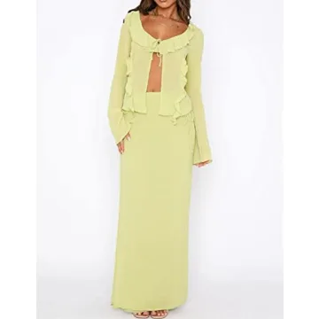 Women Y2K 2 Piece Long Skirt Set for Trendy Outings