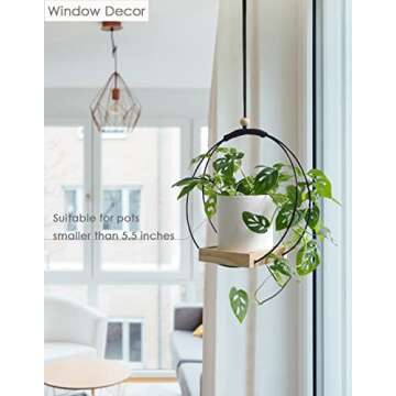 Dravmola Plant Hanger with Wood Base - Boho Macrame Hanging Plant Holder for Indoor Plants Hanging P...