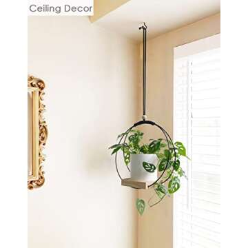 Dravmola Plant Hanger with Wood Base - Boho Macrame Hanging Plant Holder for Indoor Plants Hanging Planter for Wall /Window/Room Decor Black (Pot & Plant Not Included)