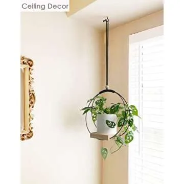 Dravmola Plant Hanger with Wood Base - Boho Macrame Hanging Plant Holder for Indoor Plants Hanging Planter for Wall /Window/Room Decor Black (Pot & Plant Not Included)