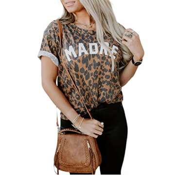Womens Madre Leopard Print T-Shirts Short Sleeve Mama Shirts Cheetah Mom Graphic Tees Tops L Madre