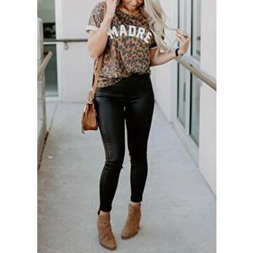 Womens Madre Leopard Print T-Shirts Short Sleeve Mama Shirts Cheetah Mom Graphic Tees Tops L Madre