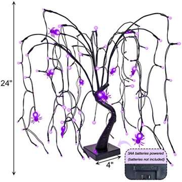 FUNARTY 100 LED Halloween Willow Tree Lights with Spiders - Spooky Indoor Decoration