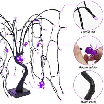 FUNARTY 100 LED Halloween Willow Tree with Spiders
