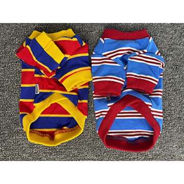 KILLUA 2-Pack Dog Shirts 100% Cotton Striped Tee Puppy Dog Clothes Cat Breathable Strechy T-Shirts, Suitable for Spring and Summer