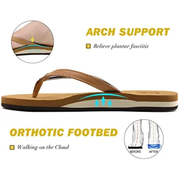 Comfortable Women's Arch Support Flip Flops in Khaki