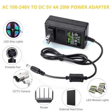 Facmogu 5V 4A AC to DC Power Adapter for Versatile Use